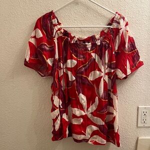 Elegant Red and White Women's Blouse